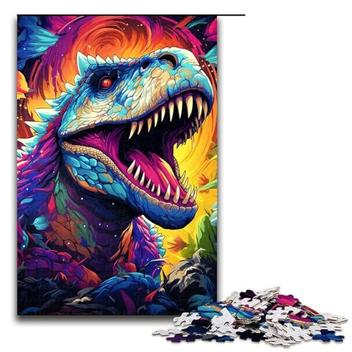 1000-teiliges Puzzle mit farbenfroher Dinosaurierzeichnung für Erwachsene Holzpuzzle Familienspiele 1000 Teile (75 x 50 cm) von ouynngjing