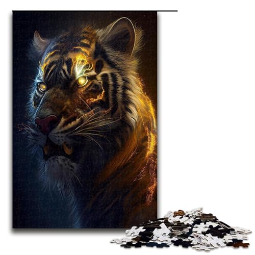 1000 teiliges Puzzle mit goldgestreiften Tigern Puzzle für Erwachsene Holzpuzzle anspruchsvolles Spiel 1000 Teile (75 x 50 cm) von ouynngjing