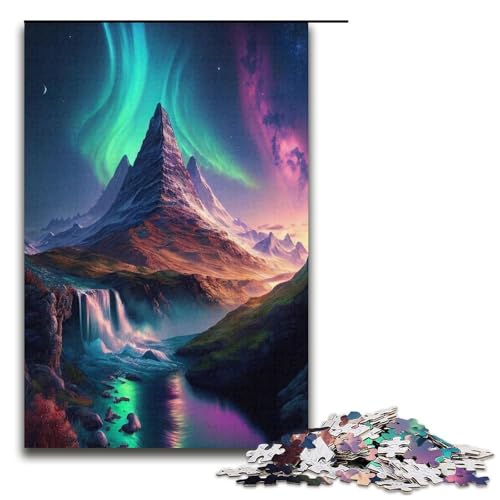 1000 teiliges Puzzle mit verschneiten Bergen und Aurora Motiven für Erwachsene Holzpuzzle Familienspiele 1000 Teile (38 x 26 cm) von ouynngjing