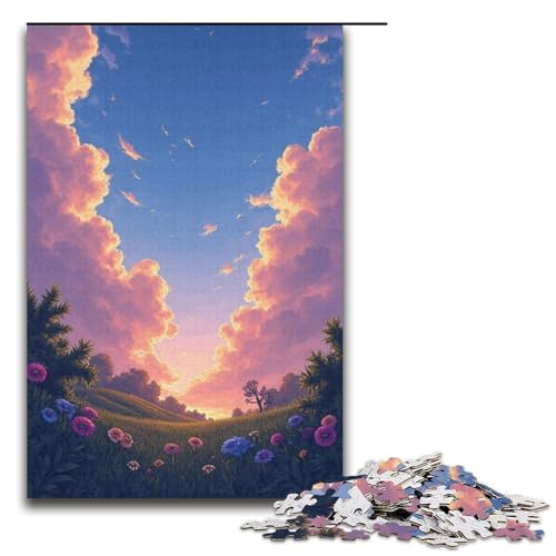 1000-teiliges Puzzle mit weißen Wolken grünen Bergen und klarem Wasser für Erwachsene. Unmögliches Puzzle zum Stressabbau für Teenager ab 14 Jahren. 1000 Teile (38 x 26 cm) von ouynngjing