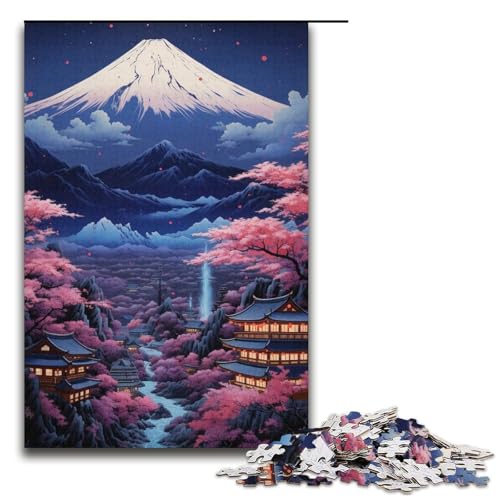 1000-teiliges Puzzle wunderschöne Nachtansicht des Mount Fuji Puzzle für Erwachsene Holzpuzzle Familienspiele 1000 Teile (38 x 26 cm) von ouynngjing
