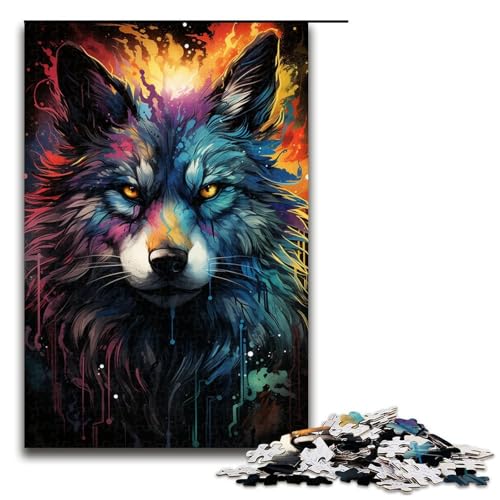 1000-teiliges buntes Fantasy-Wolf-Puzzle für Kinder Holzpuzzle Heimkunstdekor 1000 PCS (75 x 50 cm) von ouynngjing