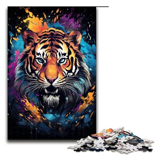 1000-teiliges buntes psychedelisches Tiger-Puzzle für Kinder Holzpuzzle Heimkunst-Dekoration 1000 Teile (75 x 50 cm) von ouynngjing