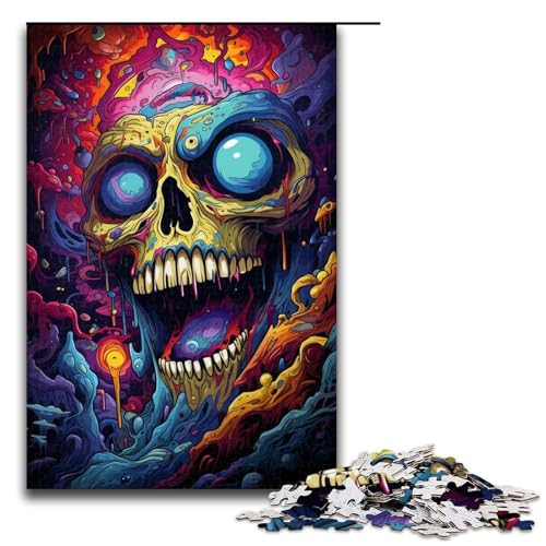 1000-teiliges buntes psychedelisches Totenkopf-Puzzle für Kinder Holzpuzzle Heimkunst-Dekoration 1000 Teile (75 x 50 cm) von ouynngjing