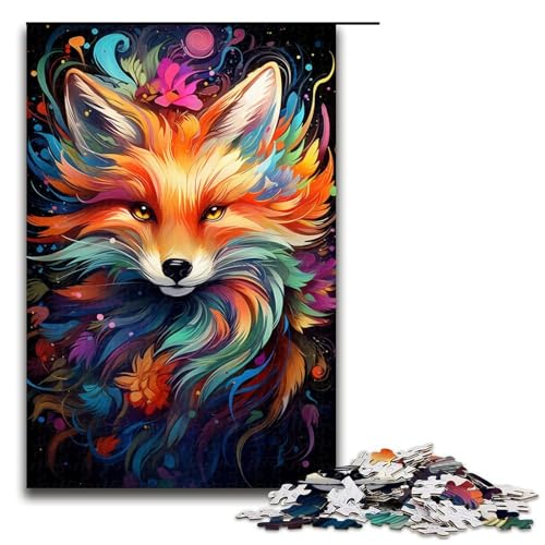 1000-teiliges farbenfrohes psychedelisches Fuchs-Tier-Puzzle für Kinder Holzpuzzle Heimkunst-Dekoration 1000 Teile (75 x 50 cm) von ouynngjing