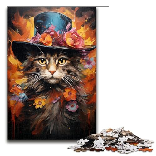 1000teiliges GemäldeKunstKatzenPuzzle Geschenke Puzzle für Erwachsene Weihnachtswunschliste mit Weihnachtsmann für Teenager ab 14 Jahren 1000 Teile (75 x 50 cm) von ouynngjing