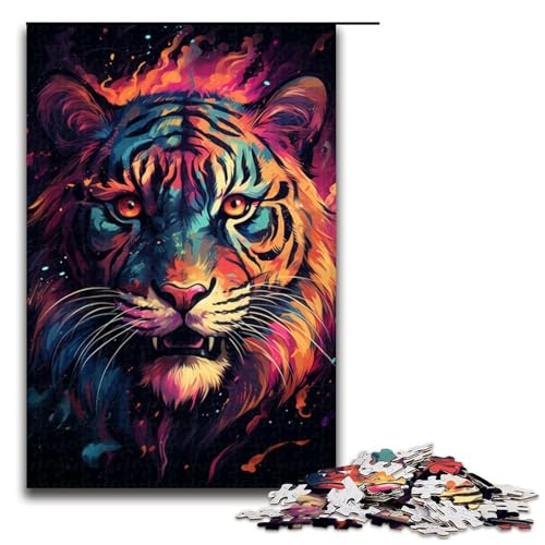 1000teiliges Nebula Tiger's Buntes psychedelisches Puzzle für Kinder Holzpuzzle Heimkunstdekor 1000 Teile (75 x 50 cm) von ouynngjing