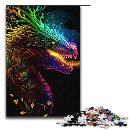 1000teiliges NeonDrachenPuzzle für Kinder Holzpuzzle HeimkunstDekor 1000 Teile (38 x 26 cm) von ouynngjing