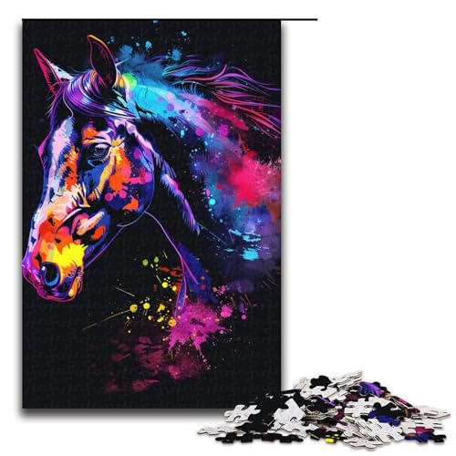 1000teiliges PferdeAquarellPuzzle für Kinder Holzpuzzle HeimkunstDekor 1000 PCS (75 x 50 cm) von ouynngjing