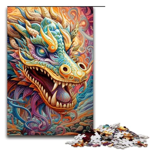 1000teiliges Psychedelic Art Dragon Puzzle für Erwachsene Holzpuzzle Familienspiele 1000 Teile (75 x 50 cm) von ouynngjing