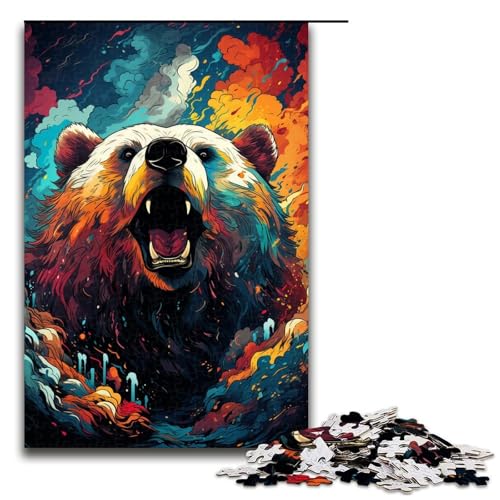 1000teiliges Puzzle „BärenPuzzle farbenfroh psychedelisch für Erwachsene Holzpuzzle anspruchsvolles Spiel 1000 Teile (75 x 50 cm) von ouynngjing