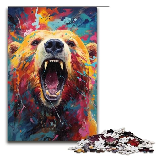 1000teiliges Puzzle „BärenPuzzle farbenfroh psychedelisch für Erwachsene Holzpuzzle anspruchsvolles Spiel 1000 Teile (75 x 50 cm) von ouynngjing