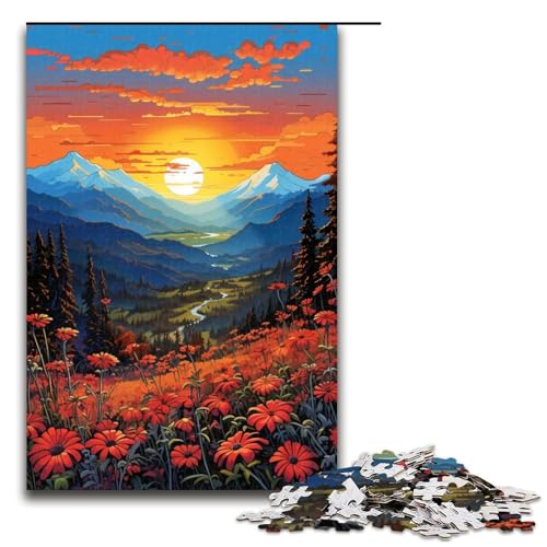 1000teiliges Puzzle „Berglandschaft mit Wildblumen für Kinder Holzpuzzle Heimkunstdekor 1000 Teile (75 x 50 cm) von ouynngjing
