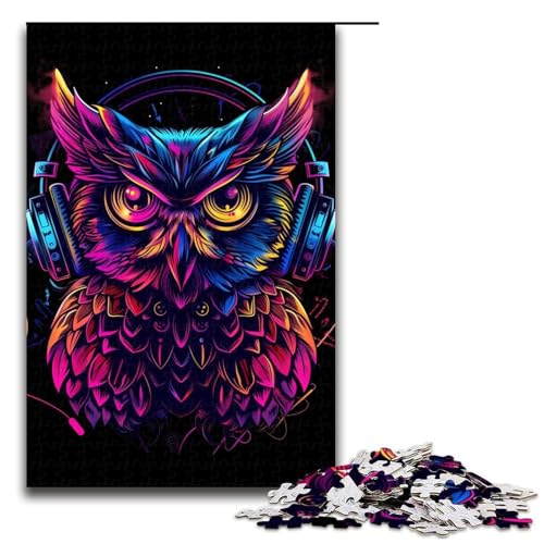 1000teiliges Puzzle „Eule mit Sonnenbrille“ für Erwachsene Holzpuzzle Familienspiele 1000 Teile (75 x 50 cm) von ouynngjing