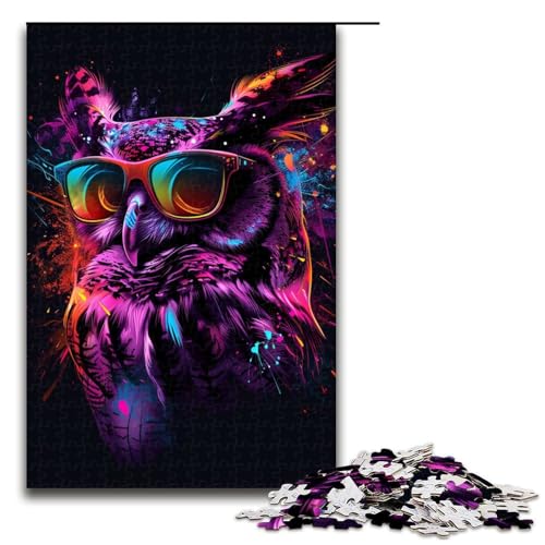 1000teiliges Puzzle „Eule mit Sonnenbrille“ für Erwachsene und Kinder Holzpuzzle pädagogisches Spielzeug zum Stressabbau Puzzle 1000 Teile (75 x 50 cm) von ouynngjing