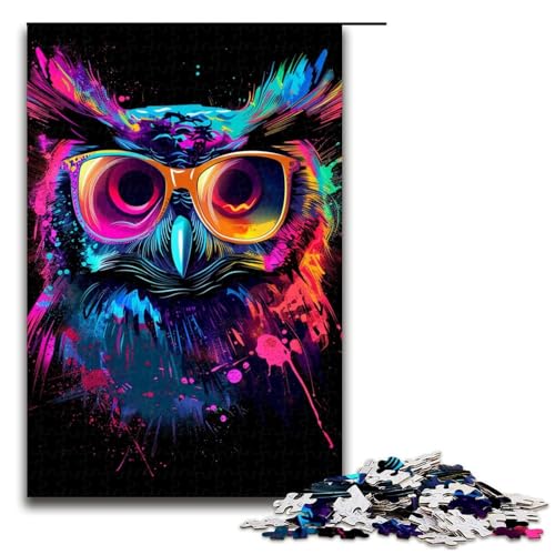 1000teiliges Puzzle „Eule mit Sonnenbrille“ für Erwachsene und Kinder Holzpuzzle pädagogisches Spielzeug zum Stressabbau Puzzle 1000 Teile (75 x 50 cm) von ouynngjing