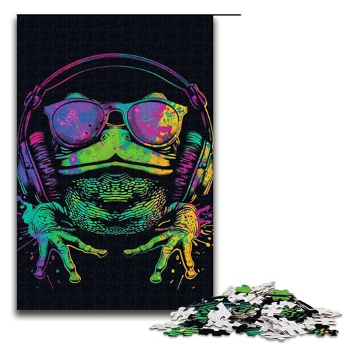 1000teiliges Puzzle „Frosch mit Kopfhörern“ Holzpuzzle Lernspiele Heimdekoration 1000 Teile (75 x 50 cm) von ouynngjing
