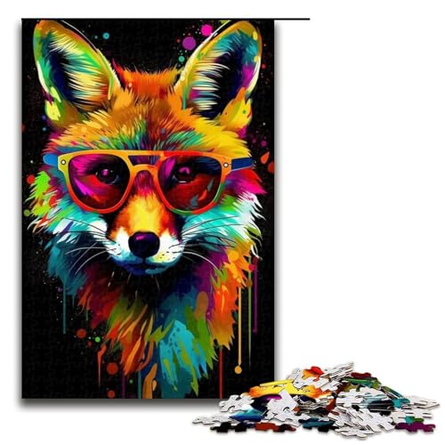 1000teiliges Puzzle „Fuchs mit Brille“ für Erwachsene Holzpuzzle Familienspiele 1000 Teile (75 x 50 cm) von ouynngjing