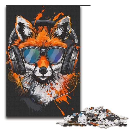 1000teiliges Puzzle „Fuchs mit Sonnenbrille“ für Erwachsene Holzpuzzle anspruchsvolles Spiel 1000 Teile (38 x 26 cm) von ouynngjing