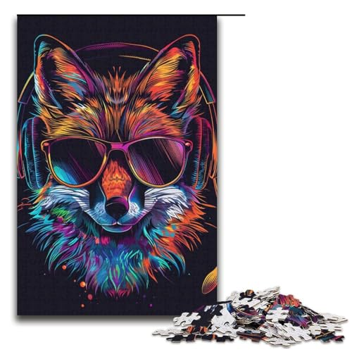 1000teiliges Puzzle „Fuchs mit Sonnenbrille“ für Erwachsene und Kinder Holzpuzzle pädagogisches Spielzeug zum Stressabbau Puzzle 1000 Teile (38 x 26 cm) von ouynngjing