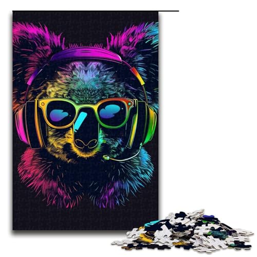 1000teiliges Puzzle „Koala mit Kopfhörern und Sonnenbrille“ für Erwachsene unmögliches Puzzle zum Stressabbau für Teenager ab 14 Jahren 1000 Teile (75 x 50 cm) von ouynngjing