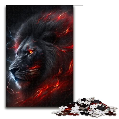 1000teiliges Puzzle „Löwe mit Feuer und Donner“ Holzpuzzle für Erwachsene und Kinder pädagogisches Spielzeug zum Stressabbau Puzzle 1000 Teile (75 x 50 cm) von ouynngjing