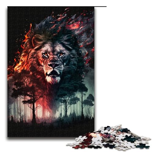 1000teiliges Puzzle „Löwe mit brennendem Wald“ Holzpuzzle für Erwachsene und Kinder pädagogisches Spielzeug zum Stressabbau Puzzle 1000 Teile (75 x 50 cm) von ouynngjing