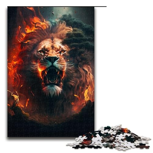 1000teiliges Puzzle „Löwe mit brennendem Wald“ Holzpuzzle für Erwachsene und Kinder pädagogisches Spielzeug zum Stressabbau Puzzle 1000 Teile (75 x 50 cm) von ouynngjing