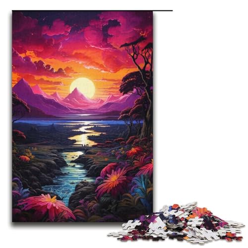 1000teiliges Puzzle „Magische Sonnenuntergangslandschaft für Erwachsene Holzpuzzle anspruchsvolles Spiel 1000 Teile (38 x 26 cm) von ouynngjing