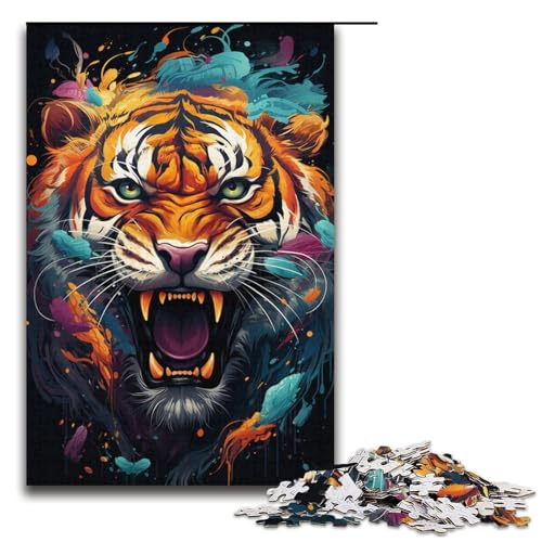 1000teiliges Puzzle „Mysteriöses Gemälde – TigerPuzzle für Erwachsene – Holzpuzzle – Herausforderndes Spiel – 1000 Teile (38 x 26 cm) von ouynngjing