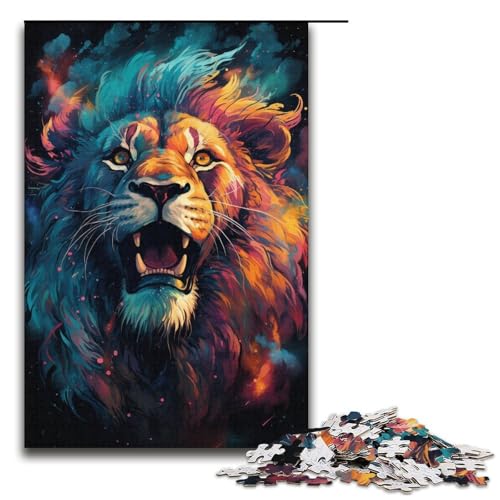 1000teiliges Puzzle „Nebula Lion's Colorful Psychedelic für Erwachsene und Kinder Holzpuzzle pädagogisches Spielzeug zum Stressabbau Puzzle 1000 Teile (38 x 26 cm) von ouynngjing