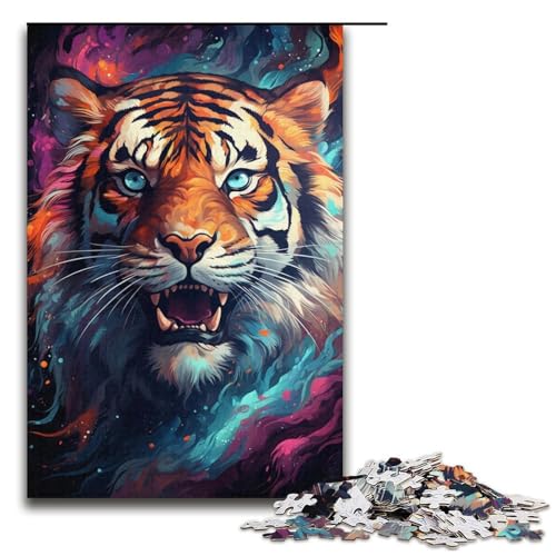 1000teiliges Puzzle „Nebula Tiger's Colorful Psychedelic für Erwachsene und Kinder Holzpuzzle pädagogisches Spielzeug zum Stressabbau Puzzle 1000 Teile (38 x 26 cm) von ouynngjing