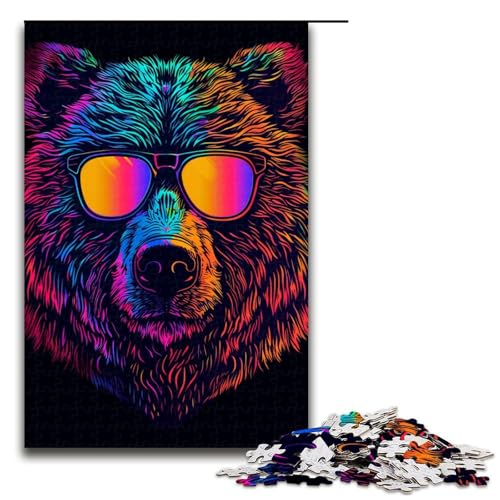 1000teiliges Puzzle „Neonbär mit Sonnenbrille“ für Erwachsene Holzpuzzle Familienspiele 1000 Teile (75 x 50 cm) von ouynngjing