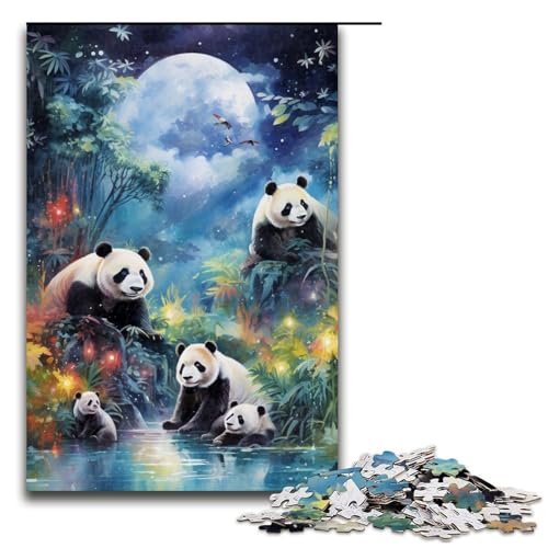 1000teiliges Puzzle „Panda Bamboo Moon“ Holzpuzzle Lernspiele Heimdekoration 1000 Teile (75 x 50 cm) von ouynngjing