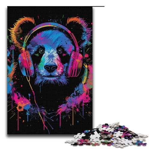 1000teiliges Puzzle „Panda mit Kopfhörern“ für Erwachsene Holzpuzzle anspruchsvolles Spiel 1000 Teile (38 x 26 cm) von ouynngjing