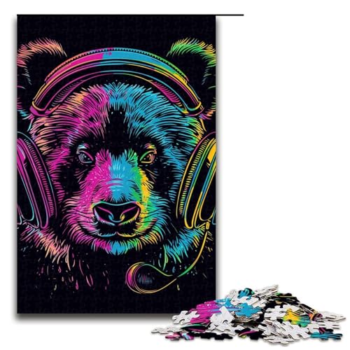 1000teiliges Puzzle „Panda mit Kopfhörern“ für Erwachsene Holzpuzzle anspruchsvolles Spiel 1000 Teile (75 x 50 cm) von ouynngjing