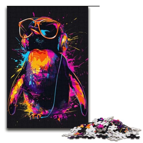 1000teiliges Puzzle „Pinguin mit Kopfhörern“ für Erwachsene Holzpuzzle anspruchsvolles Spiel 1000 Teile (38 x 26 cm) von ouynngjing