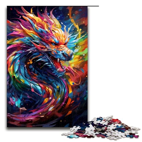 1000teiliges Puzzle „Psychedelic Art Dragon“ aus Holz Lernspiele Heimdekoration 1000 Teile (75 x 50 cm) von ouynngjing