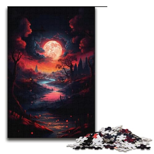 1000teiliges Puzzle „Vollmond“ buntes Puzzle Holzpuzzle Lernspiele Heimdekoration 1000 Teile (38 x 26 cm) von ouynngjing