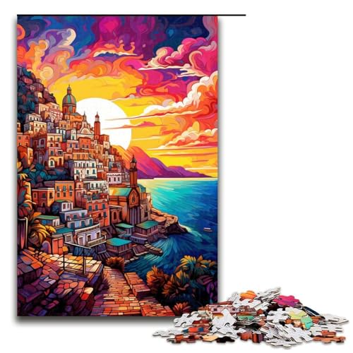 1000teiliges Puzzle Amalfiküste bunt für Erwachsene und Kinder Holzpuzzle pädagogisches Spielzeug zum Stressabbau Puzzle 1000 Teile (75 x 50 cm) von ouynngjing