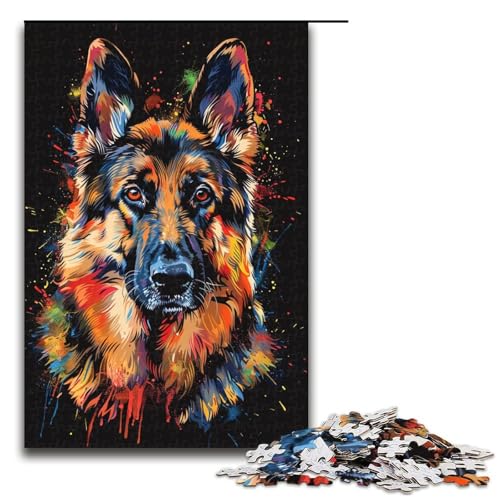 1000teiliges Puzzle Deutscher Schäferhund DJ Neon Puzzle für Erwachsene Holzpuzzle anspruchsvolles Spiel 1000 Teile (75 x 50 cm) von ouynngjing