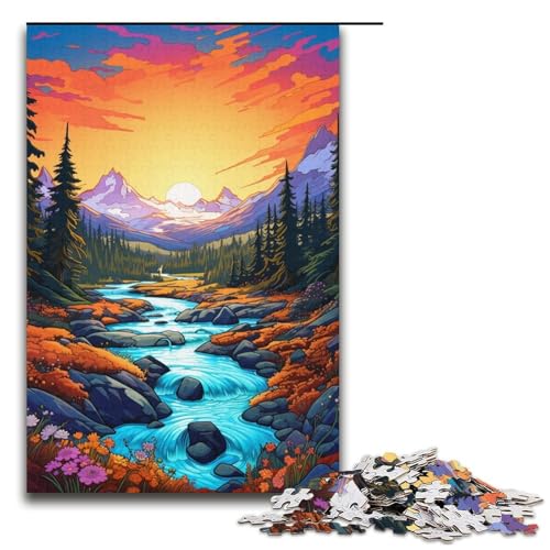 1000teiliges Puzzle Lernspiele Berge und Wildblumen bei Sonnenuntergang Puzzles für Erwachsene Holzpuzzle für Familienspaß und Spieleabend 1000 Teile (38 x 26 cm) von ouynngjing