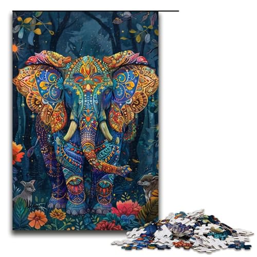 1000teiliges Puzzle Lernspiele Bunte ElefantenPuzzles für Erwachsene Holzpuzzle für Familienspaß und Spieleabende 1000 Teile (75 x 50 cm) von ouynngjing