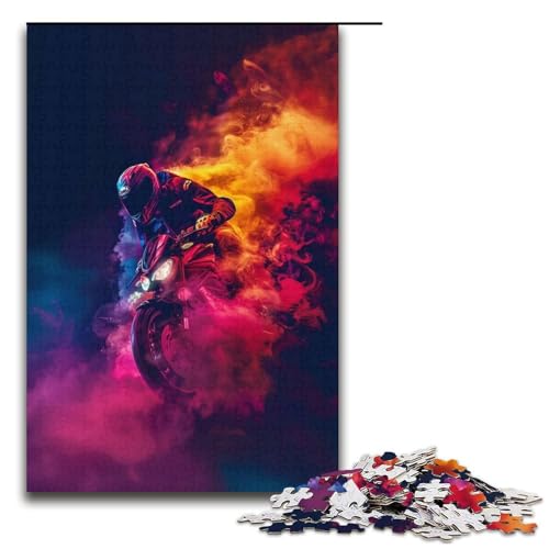 1000teiliges Puzzle Lernspiele Bunte Motorräder Puzzles für Erwachsene Holzpuzzle für Familienspaß und Spieleabende 1000 Teile (38 x 26 cm) von ouynngjing