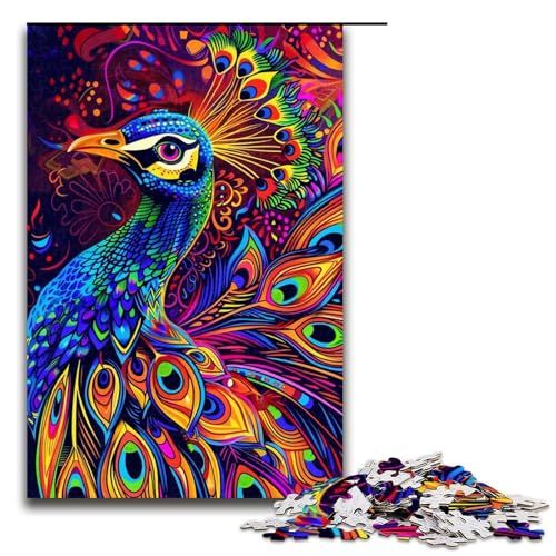 1000teiliges Puzzle Lernspiele Bunte PfauenPuzzles für Erwachsene Holzpuzzle für Familienspaß und Spieleabende 1000 Teile (75 x 50 cm) von ouynngjing