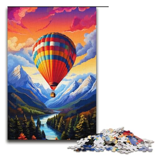 1000teiliges Puzzle Lernspiele Heißluftballon mit Bergen Puzzles für Erwachsene Holzpuzzle für Familienspaß und Spieleabend 1000 Teile (38 x 26 cm) von ouynngjing