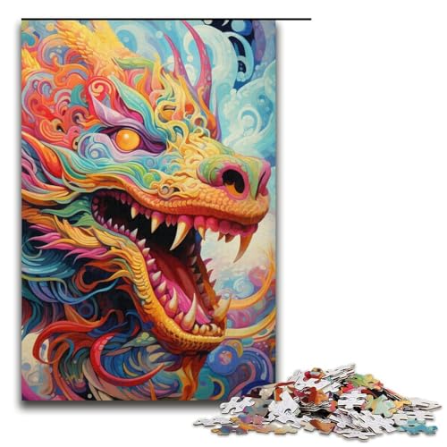 1000teiliges Puzzle Lernspiele Psychedelische Kunst DrachenPuzzles für Erwachsene Holzpuzzle für Familienspaß und Spieleabend 1000 Teile (38 x 26 cm) von ouynngjing