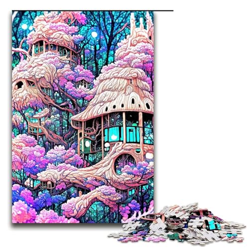1000teiliges Puzzle Lernspiele WaldblütenBaumhausPuzzle für Erwachsene Holzpuzzle für Familienspaß und Spieleabend 1000 Teile (75 x 50 cm) von ouynngjing