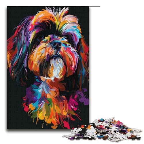 1000teiliges Puzzle Lhasa ApsoHund Kunstpuzzle für Erwachsene und Kinder Holzpuzzle pädagogisches Spielzeug zum Stressabbau Puzzle 1000 Teile (38 x 26 cm) von ouynngjing