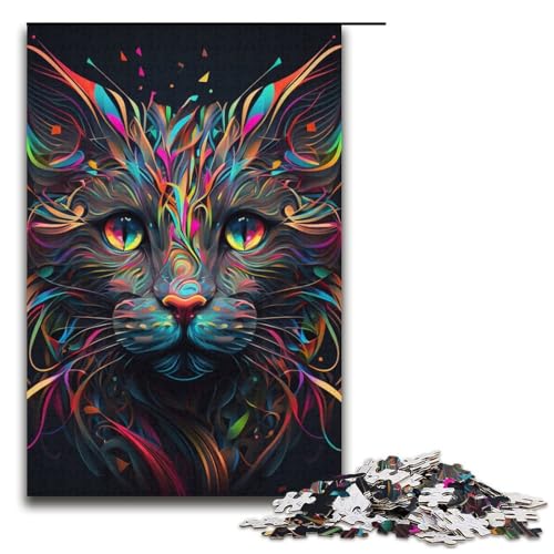 1000teiliges Puzzle Porträt Einer schönen Katze Puzzle für Erwachsene Holzpuzzle anspruchsvolles Spiel 1000 Teile (38 x 26 cm) von ouynngjing